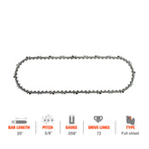 Hipa 20 Inch Full Skip Chain 3/8 .058 72 DL For Echo Husqvarna 372XP 576XP Poulan Pro 655 475 505 455 445 425 525 Chainsaw